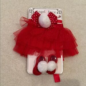Angel Face Toby Red Tulle Baby Outfit with Bow and Shoes